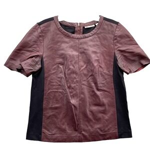 Halogen Leather Top Women XS Cherry Red Black Moto Corpcore Chic Avant-Garde 90s